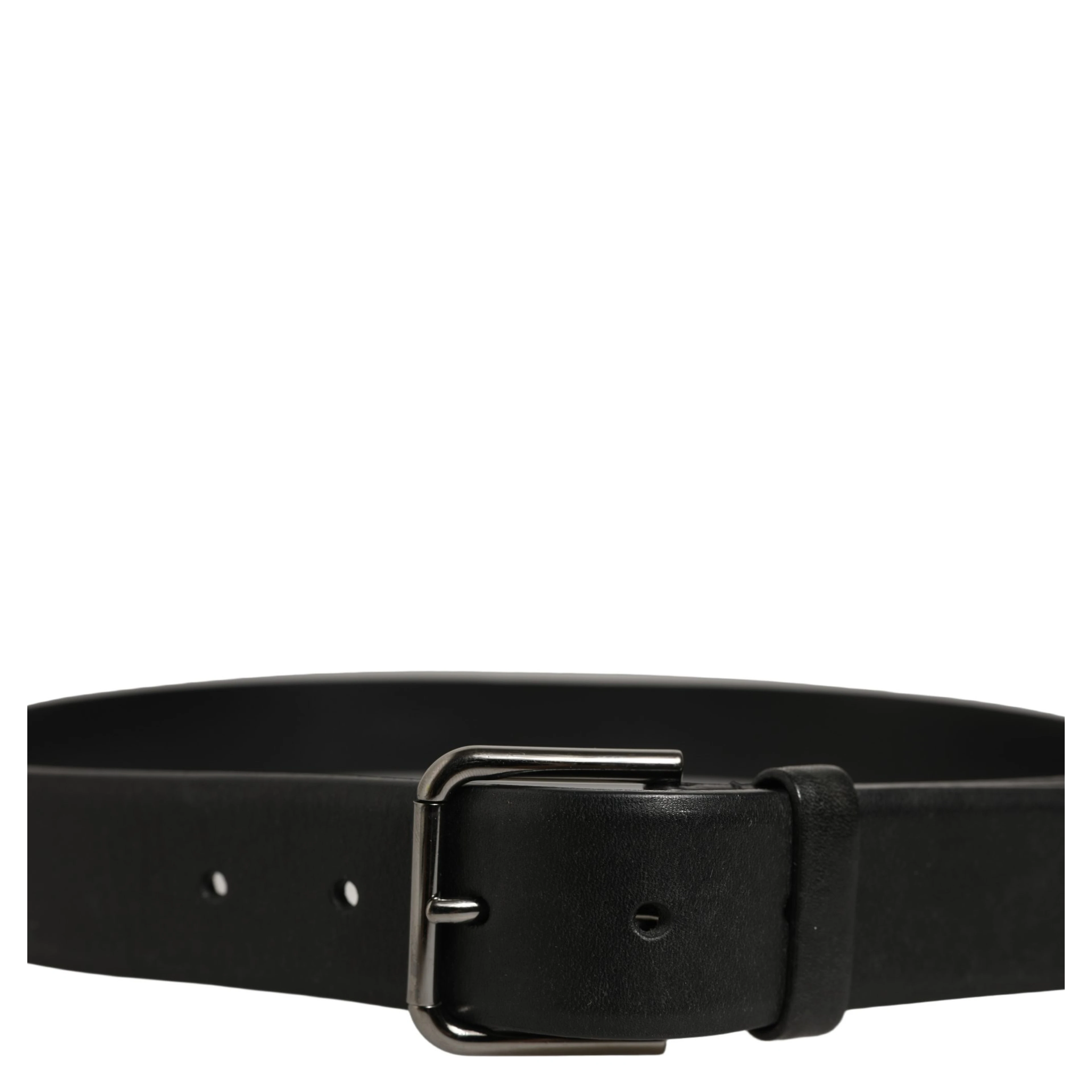 Black Calf Leather Classic Silver Buckle Belt