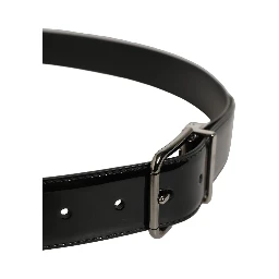 Black Patent Leather Silver Metal Buckle Belt