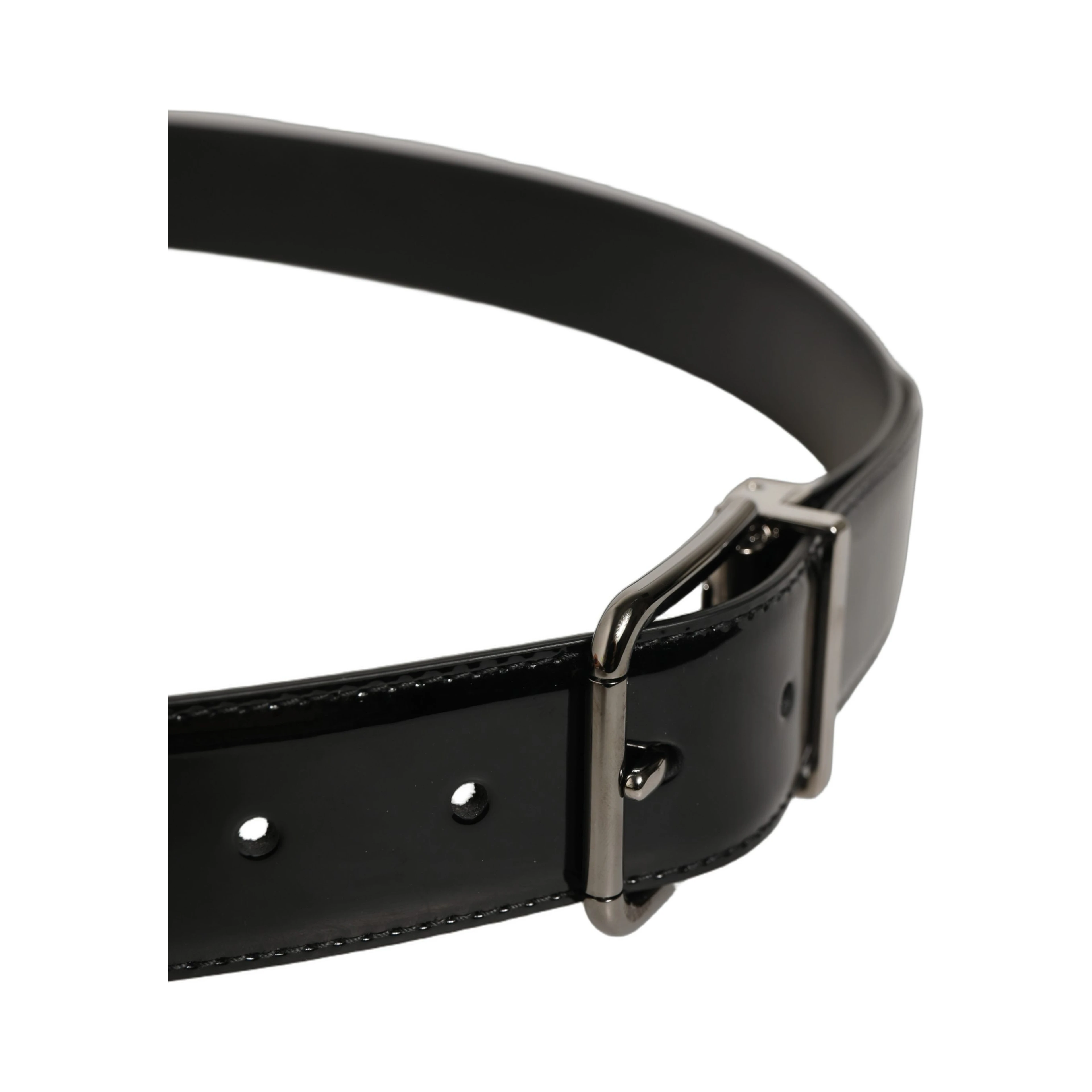 Black Patent Leather Silver Metal Buckle Belt
