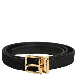 Black Canvas Leather Gold Metal Buckle Belt