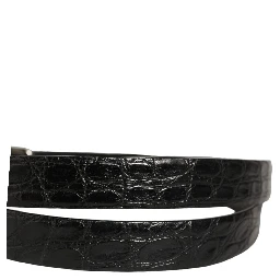 Black Leather Silver Metal Buckle Men Belt