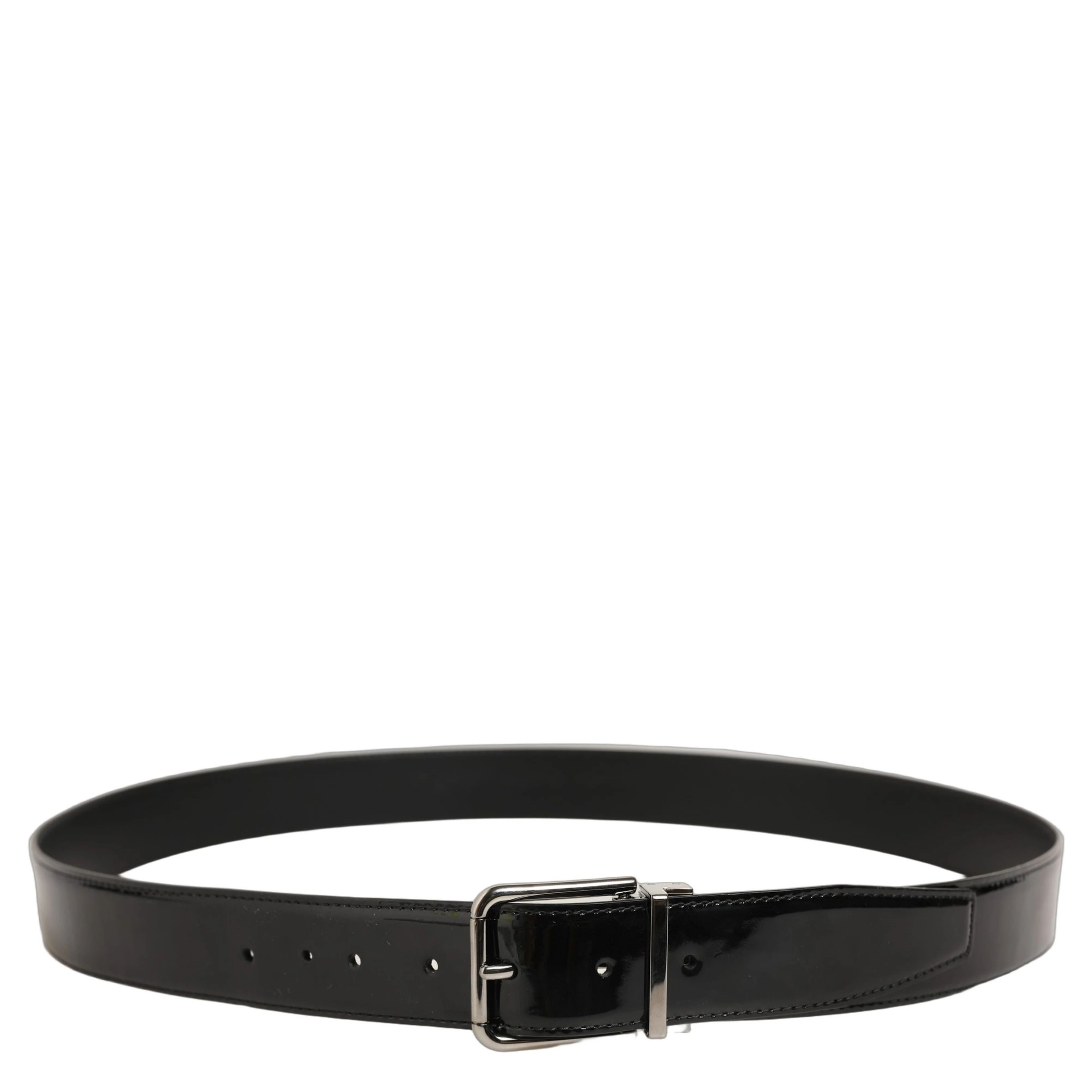 Black Patent Leather Silver Metal Buckle Belt