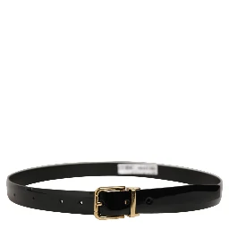 Black Classic Leather Gold Tone Buckle Belt