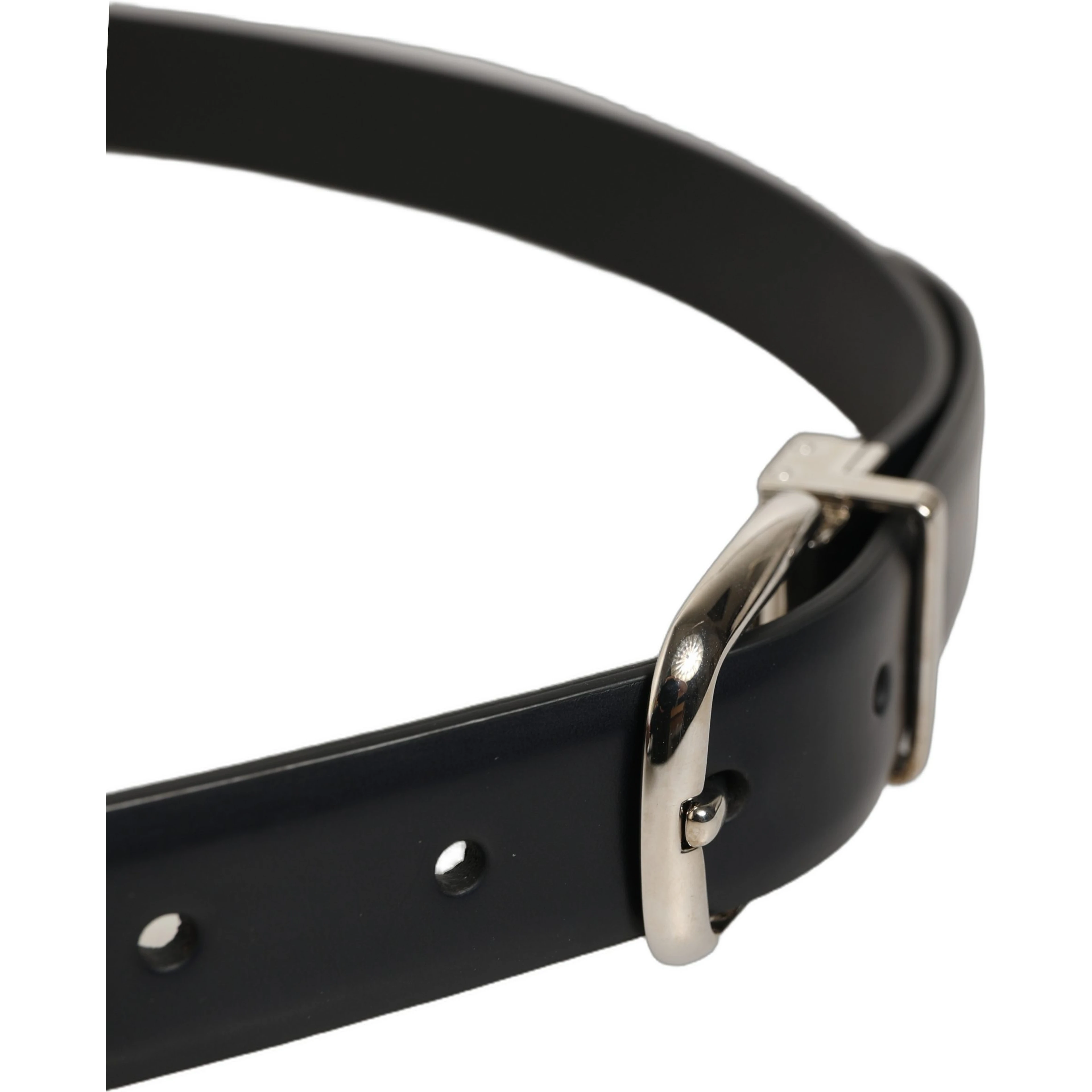 Blue Calf Leather Silver Metal Buckle Belt