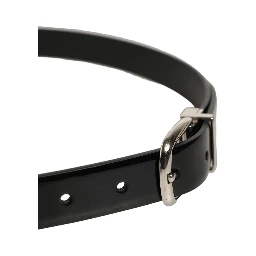 Black Classic Leather Silver Tone Buckle Belt