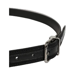 Black Fabric Leather Barcode Silver Buckle Belt