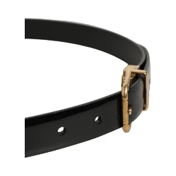 Black Classic Leather Gold Tone Buckle Belt
