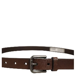 Brown Leather Silver Tone Metal Buckle Belt