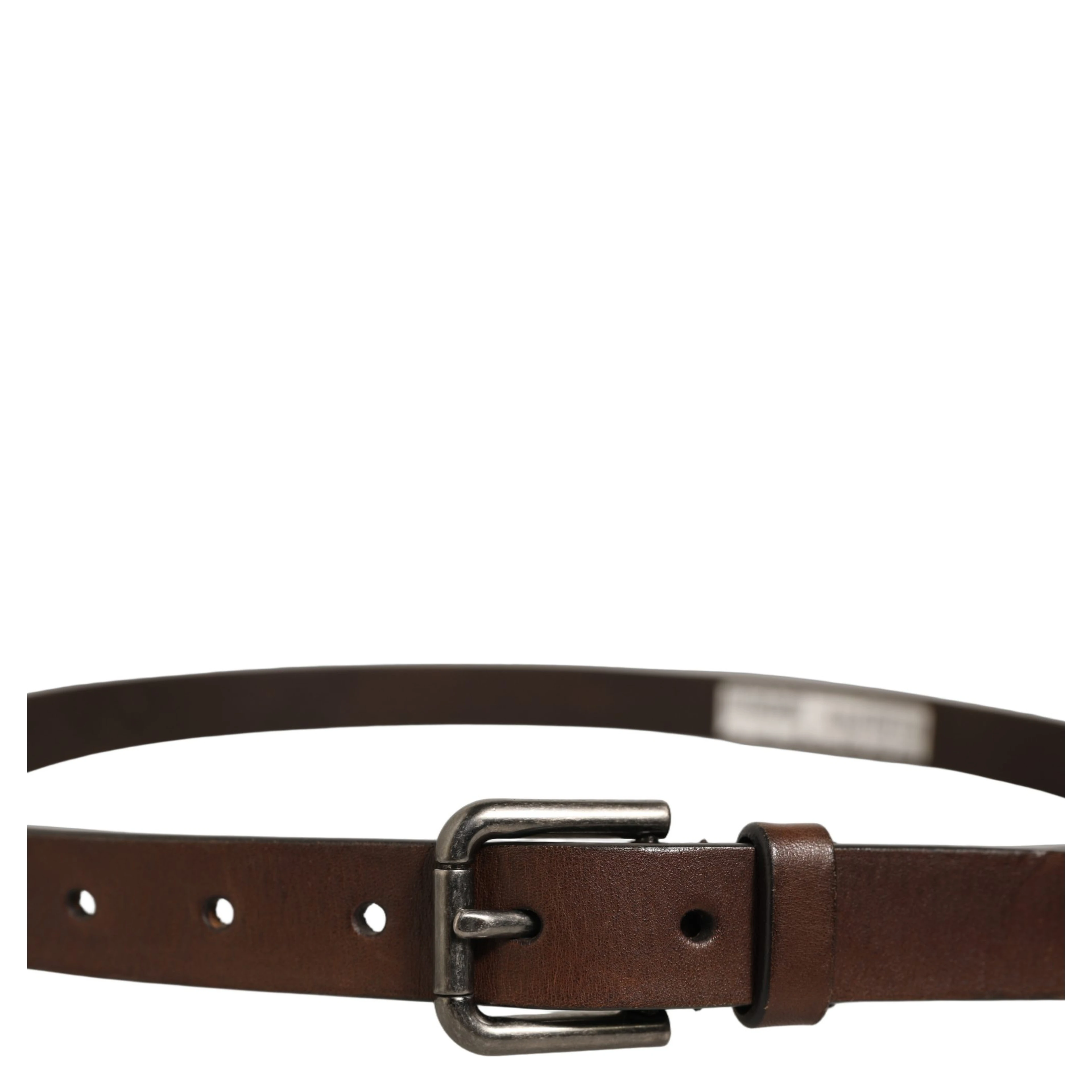Brown Leather Silver Tone Metal Buckle Belt