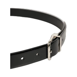 Black Classic Leather Silver Tone Buckle Belt
