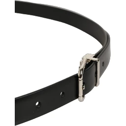 Black Leather Silver Tone Metal Buckle Belt
