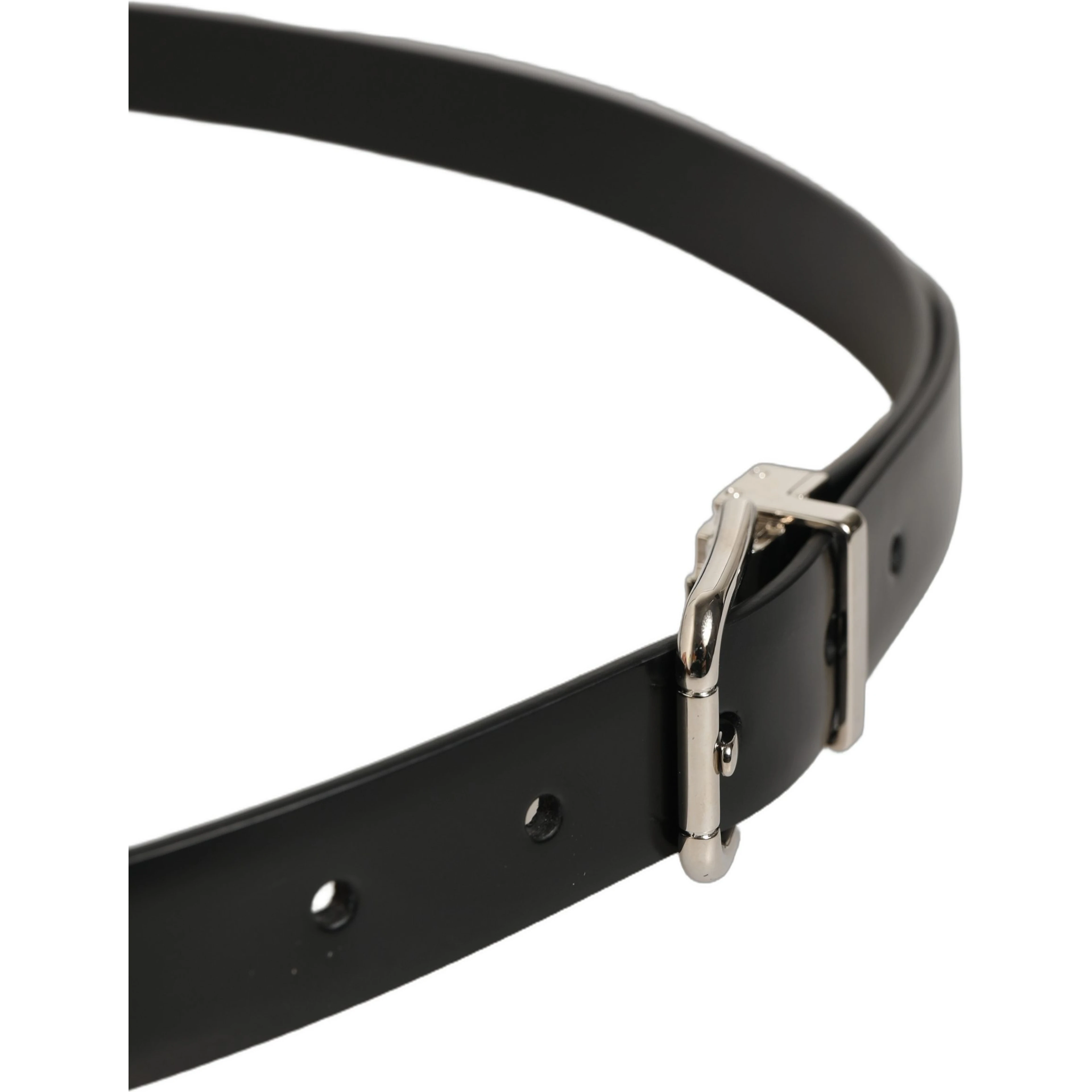 Black Leather Silver Tone Metal Buckle Belt