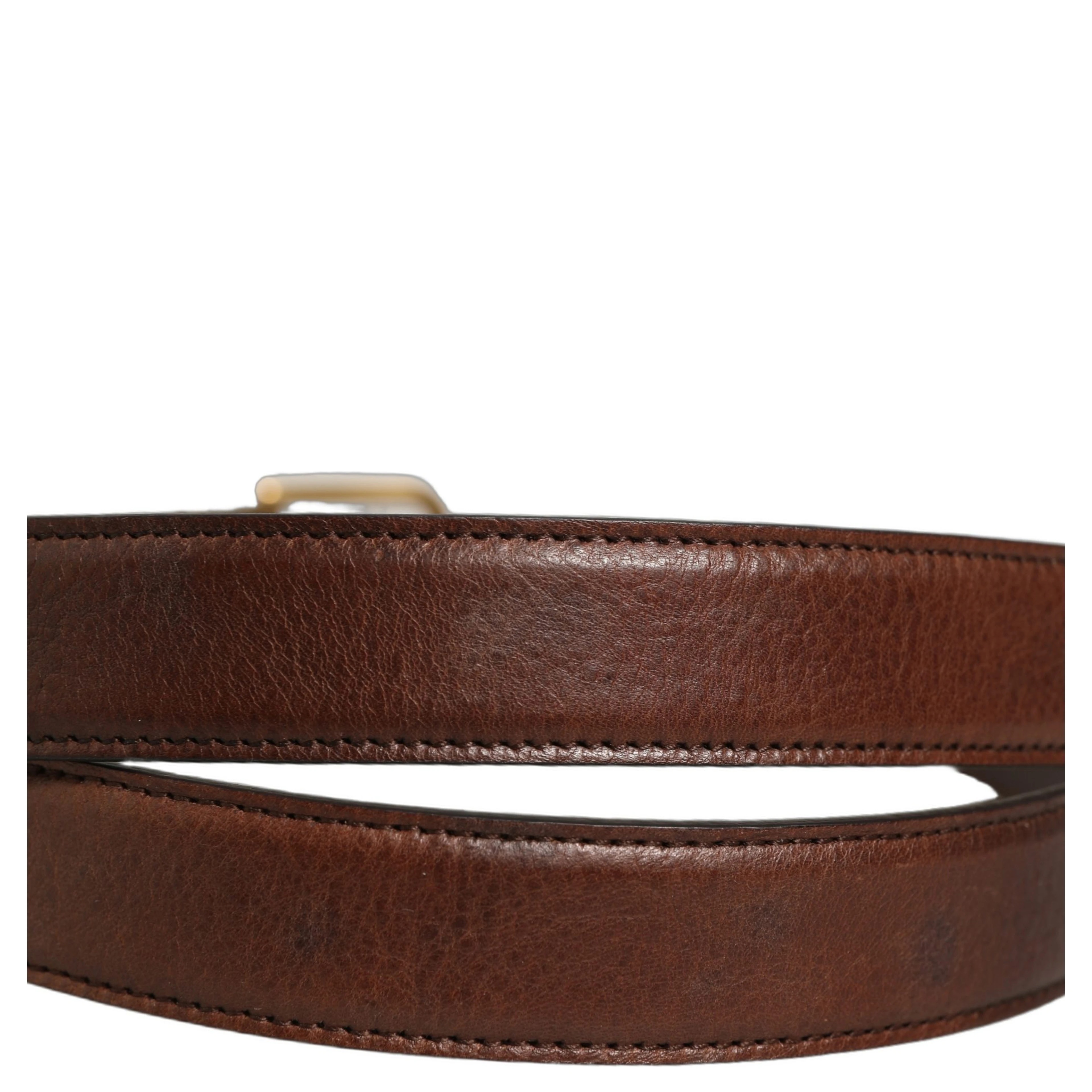 Brown Leather Gold Tone Metal Buckle Belt