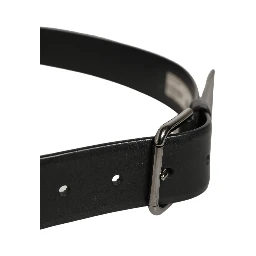 Black Calf Leather Classic Silver Buckle Belt