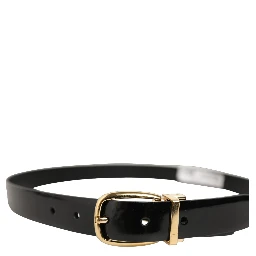 Black Classic Leather Gold Tone Buckle Belt