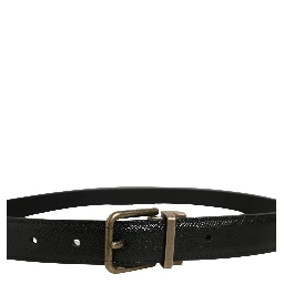 Men Black Calf Leather Gold Metal Buckle Belt
