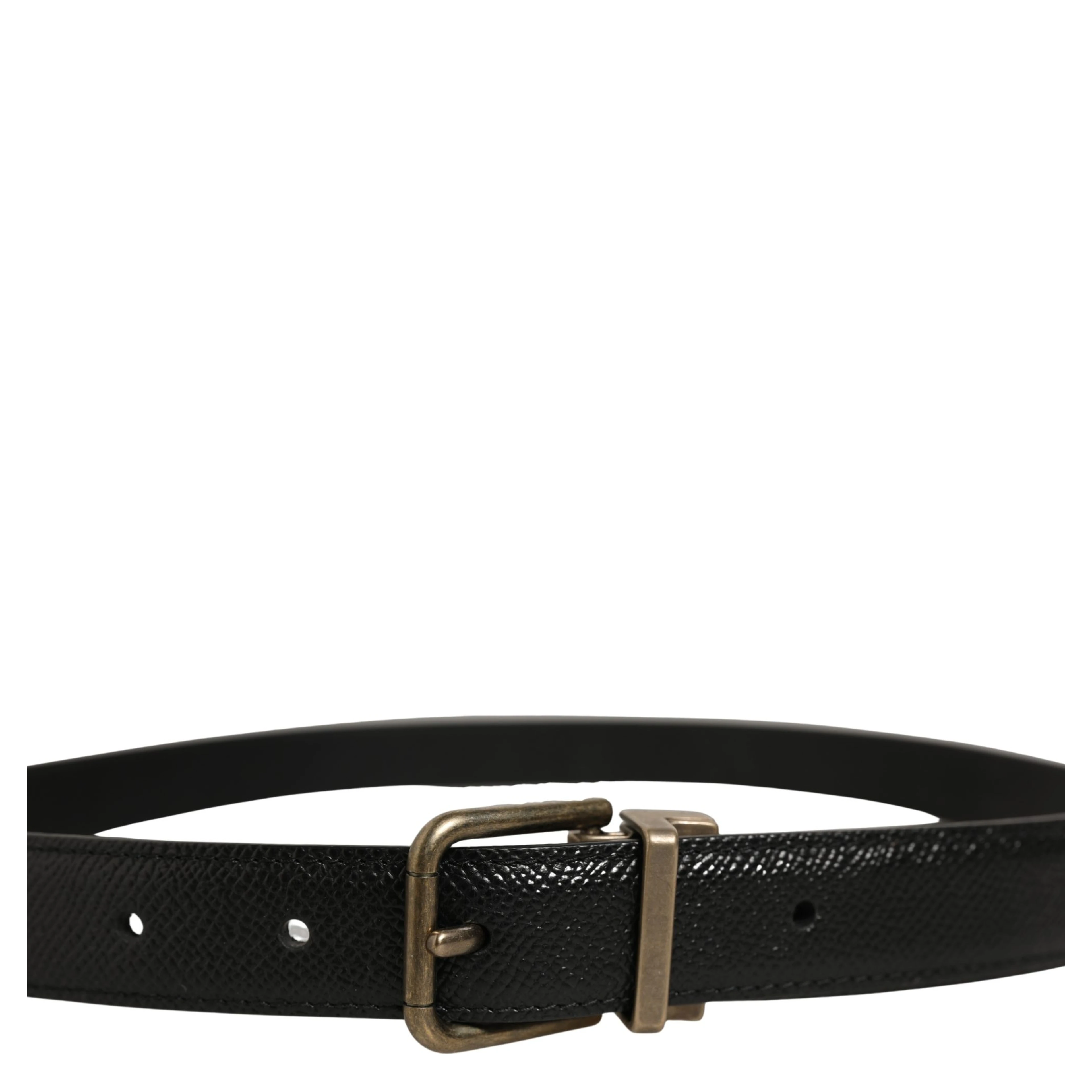 Men Black Calf Leather Gold Metal Buckle Belt