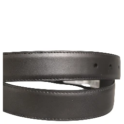 Dark Gray Leather Metal Buckle Classic Belt