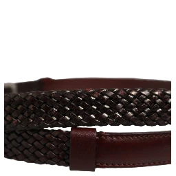 Dark Brown Woven Leather Metal Buckle Belt