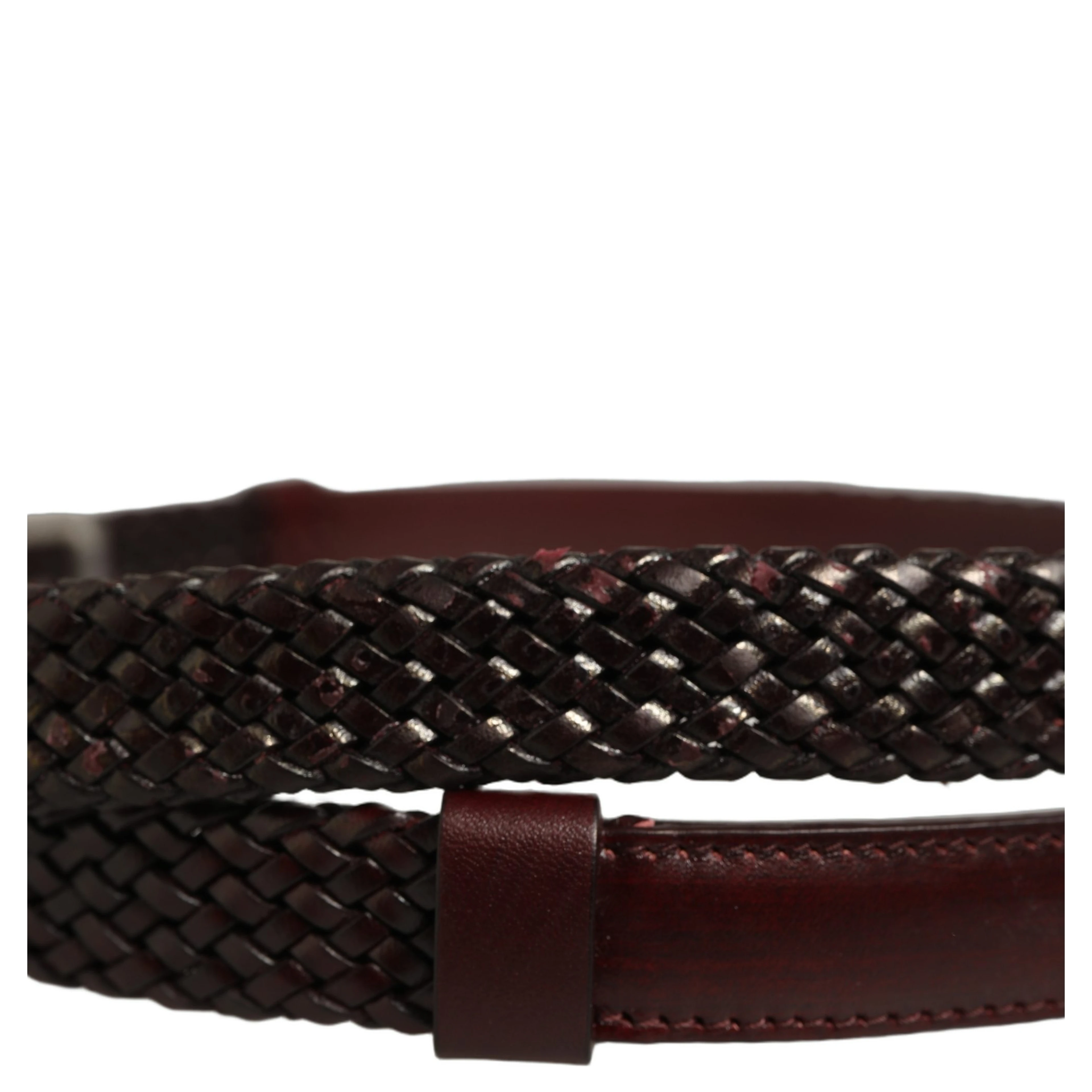 Dark Brown Woven Leather Metal Buckle Belt