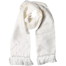 Men White Silk Fringed Edge Lace Stole Scarf
