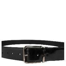Black Patent Leather Silver Metal Buckle Belt