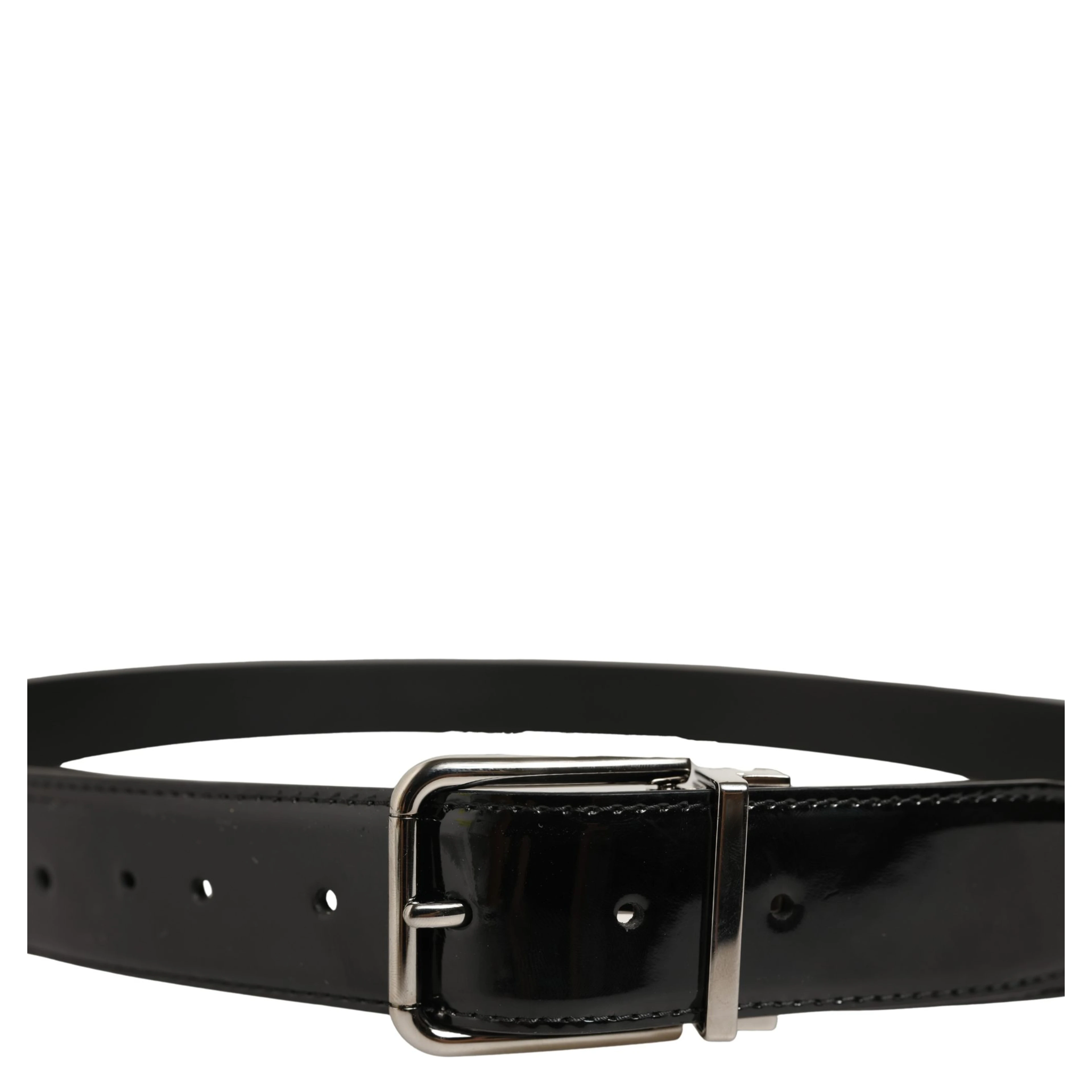 Black Patent Leather Silver Metal Buckle Belt