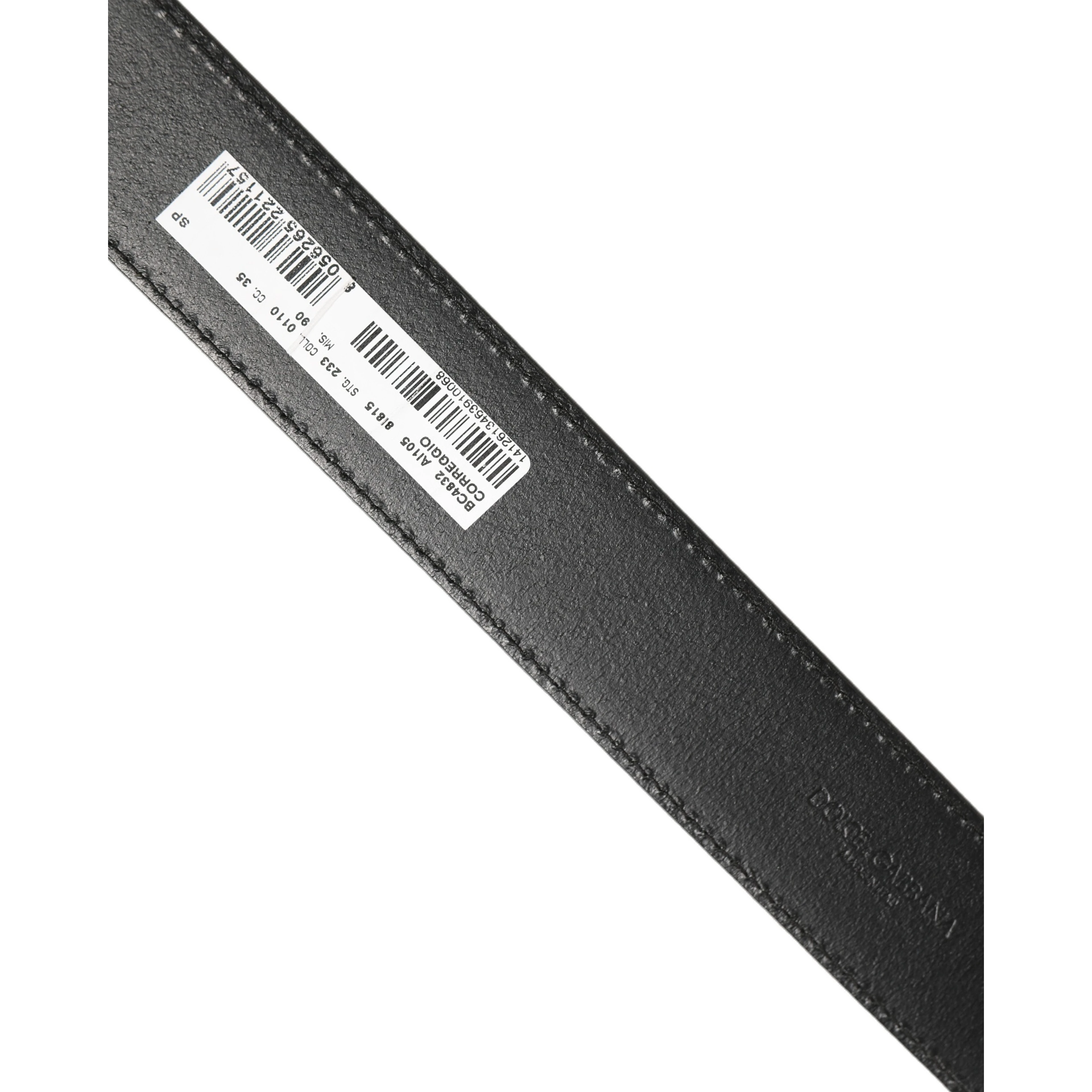 Black Leather Gold Logo Engraved Buckle Belt