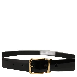 Black Classic Leather Gold Tone Buckle Belt