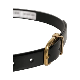 Black Classic Leather Gold Tone Buckle Belt