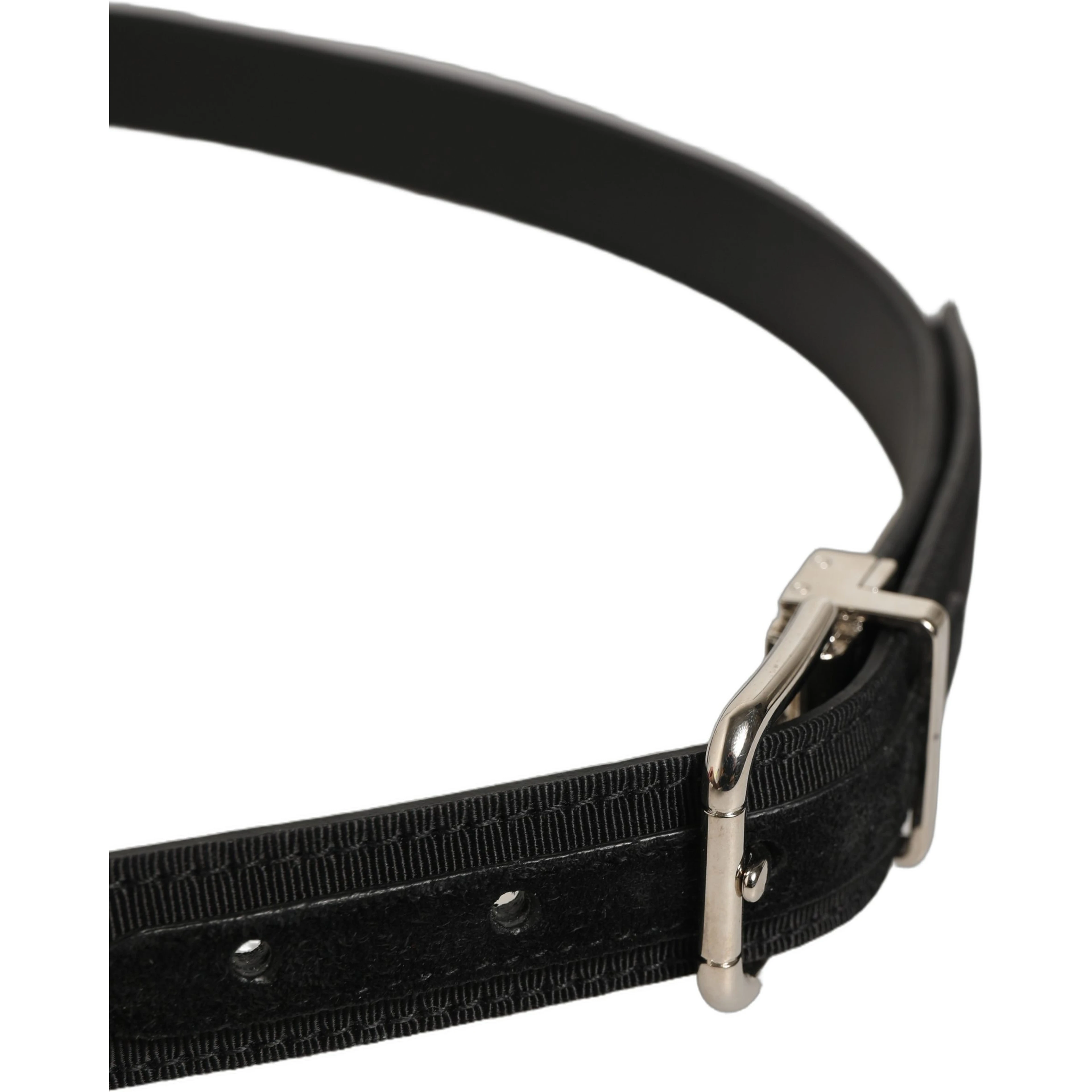 Black Classic Leather Silver Tone Buckle Belt