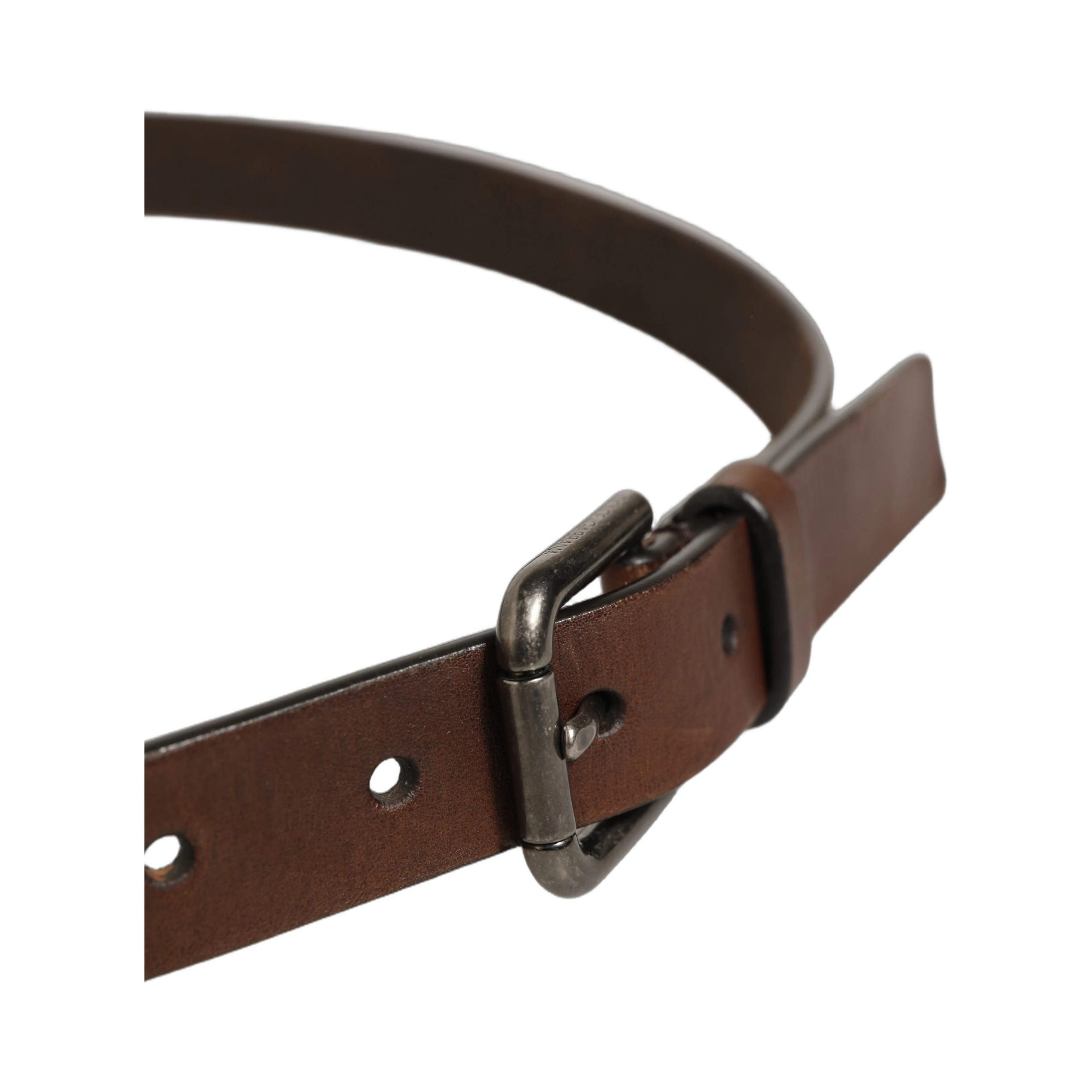 Brown Leather Silver Tone Metal Buckle Belt