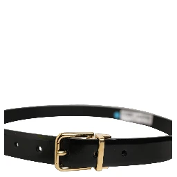 Black Classic Leather Gold Tone Buckle Belt