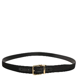 Black Canvas Leather Gold Metal Buckle Belt