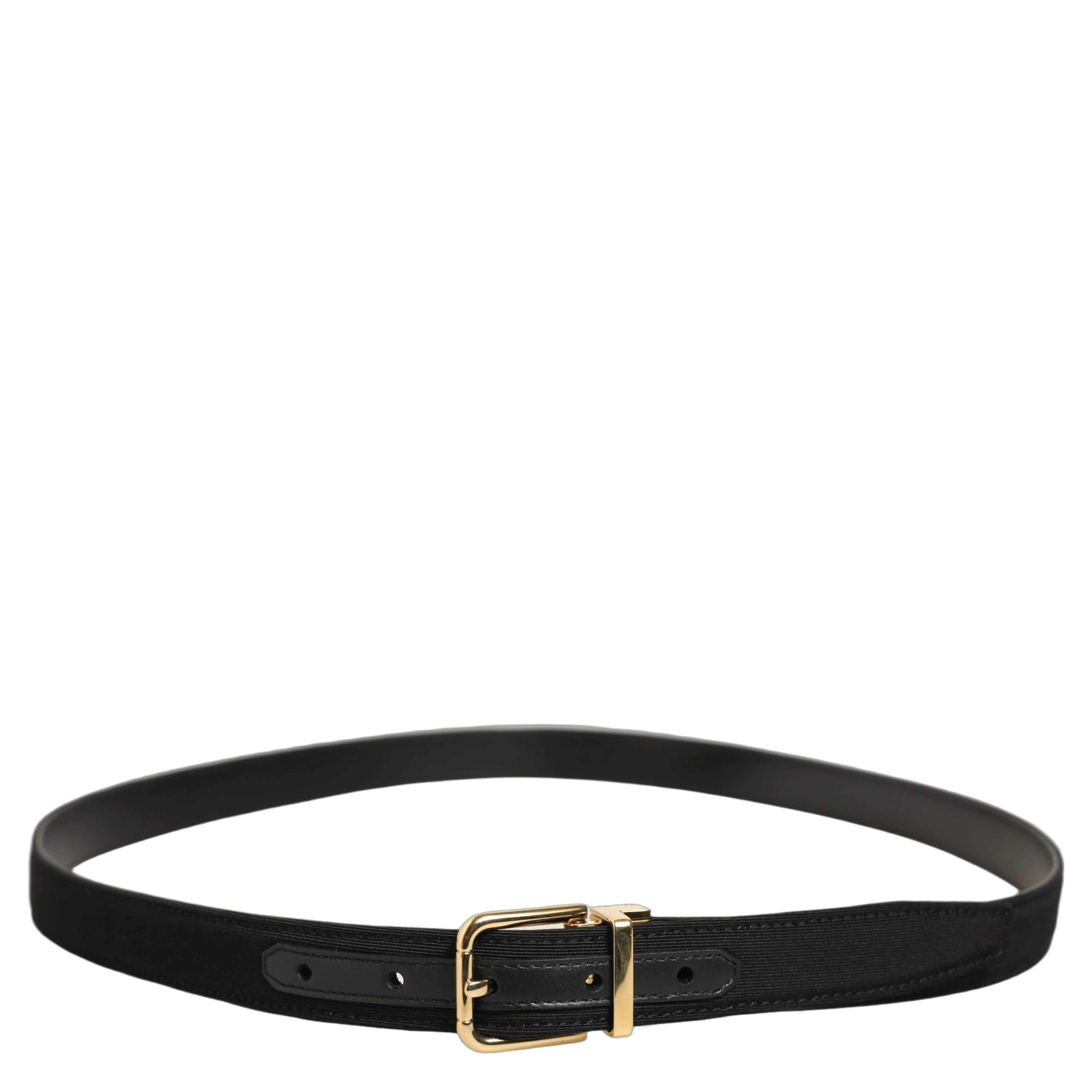 Black Canvas Leather Gold Metal Buckle Belt
