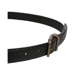Men Black Calf Leather Gold Metal Buckle Belt