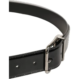 Black Patent Leather Silver Metal Buckle Belt