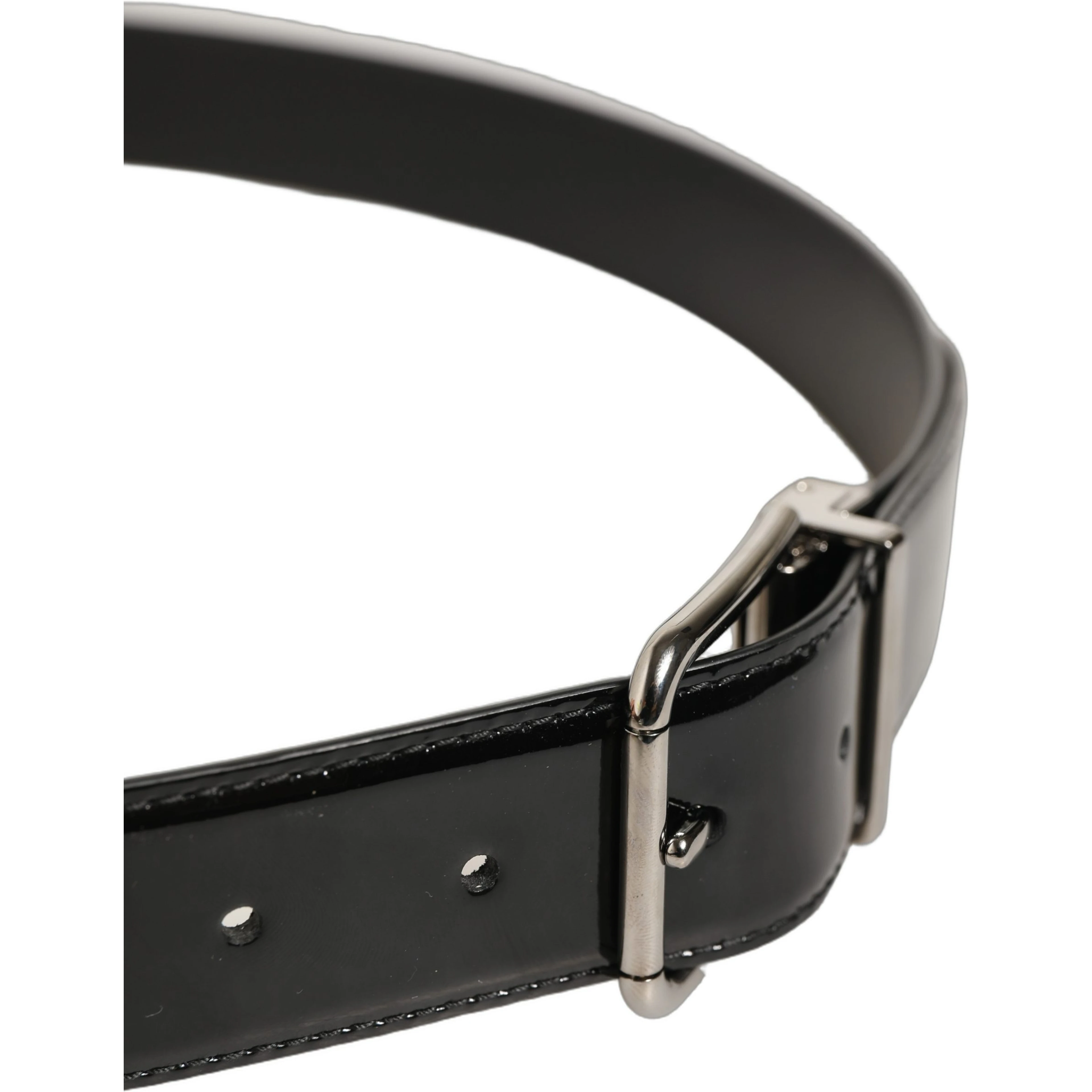 Black Patent Leather Silver Metal Buckle Belt