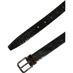 Black Leather Silver Metal Buckle Men Belt