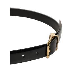 Black Classic Leather Gold Tone Buckle Belt