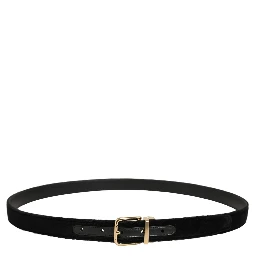 Men Black Velvet Gold Tone Metal Buckle Belt