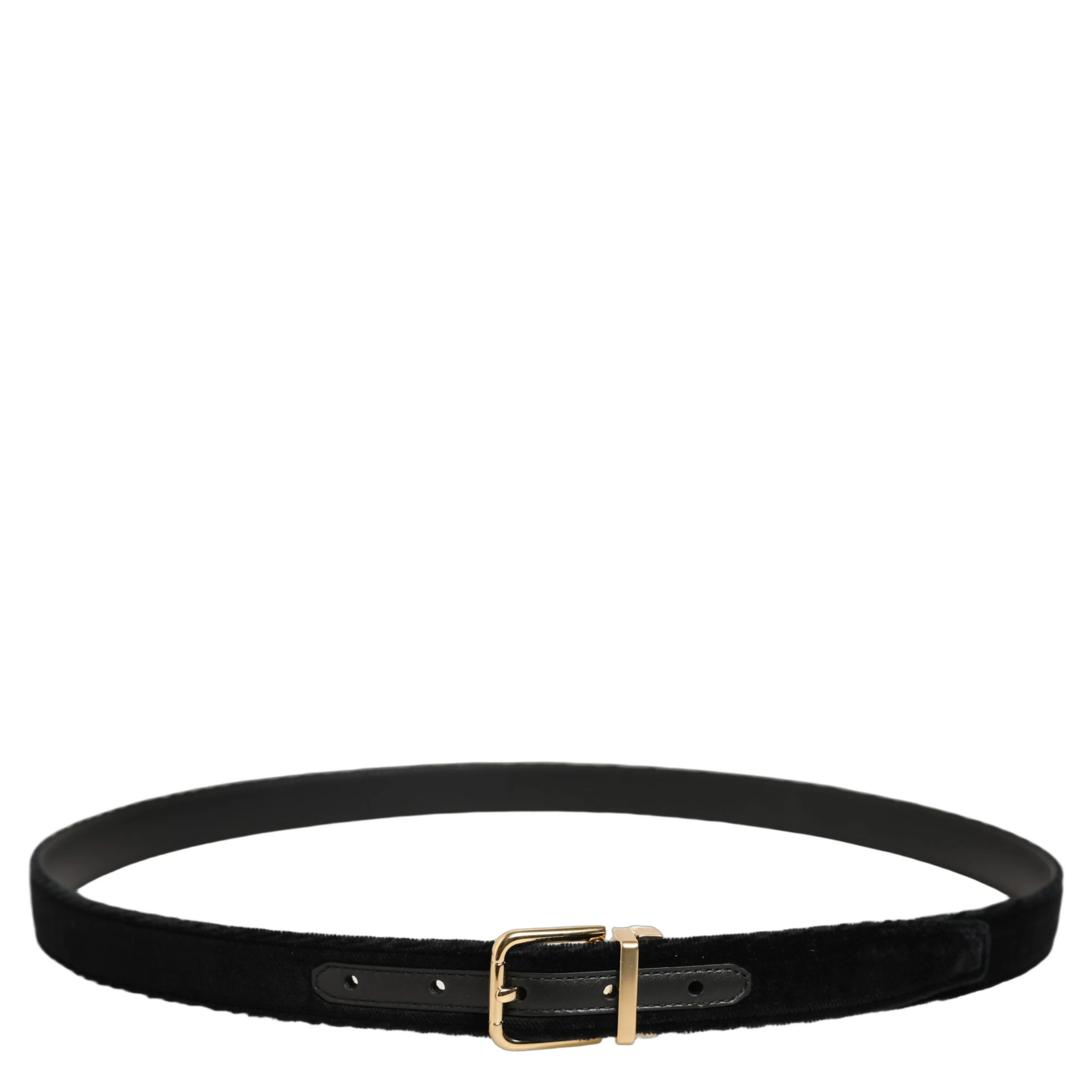 Men Black Velvet Gold Tone Metal Buckle Belt
