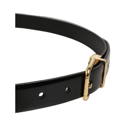 Black Classic Leather Gold Tone Buckle Belt