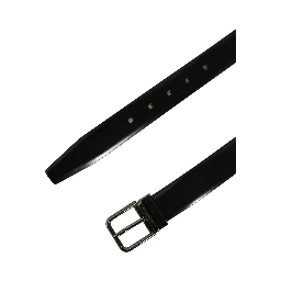 Black Calf Leather Silver Metal Buckle Belt
