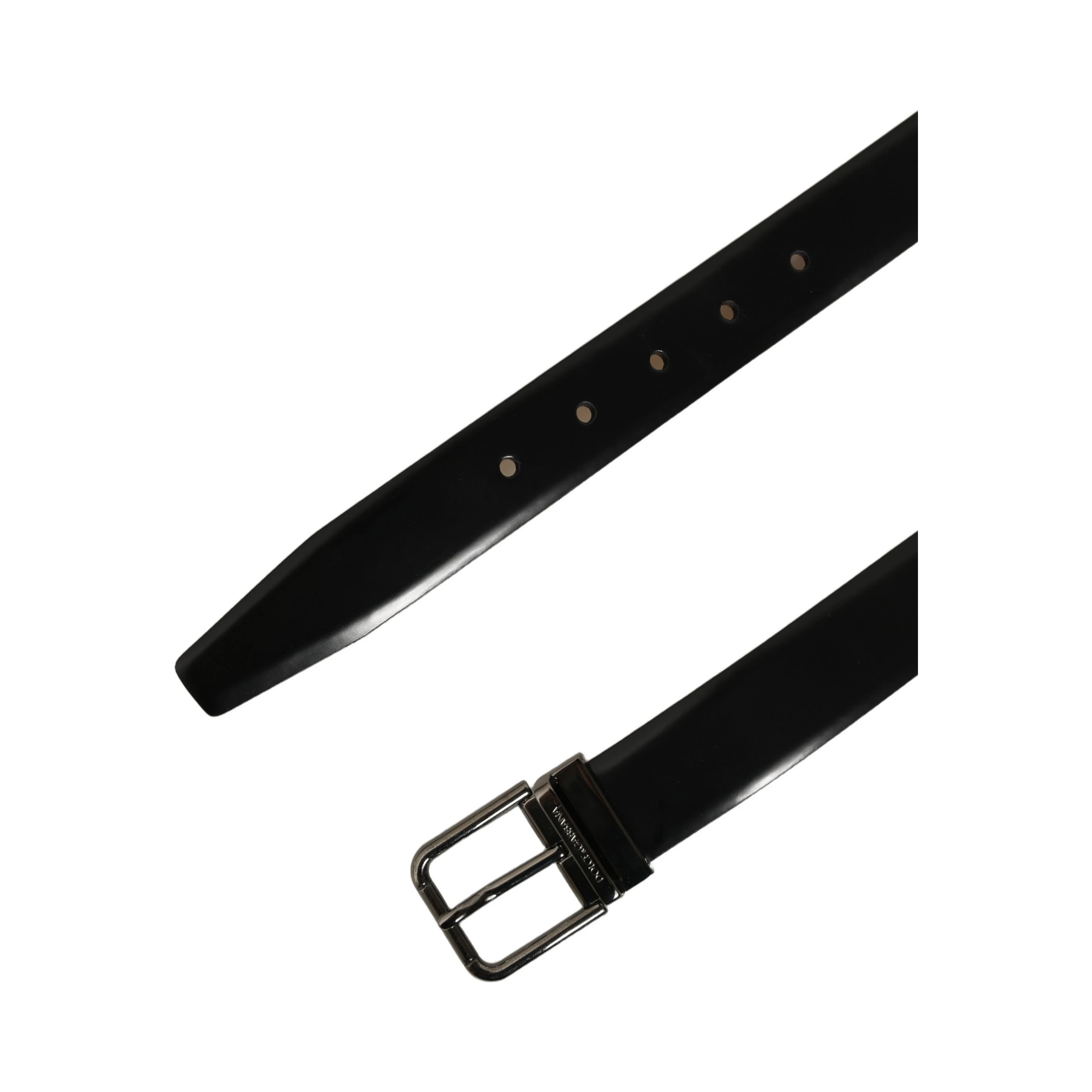 Black Calf Leather Silver Metal Buckle Belt