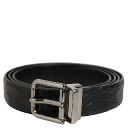 Black Leather Silver Metal Buckle Men Belt