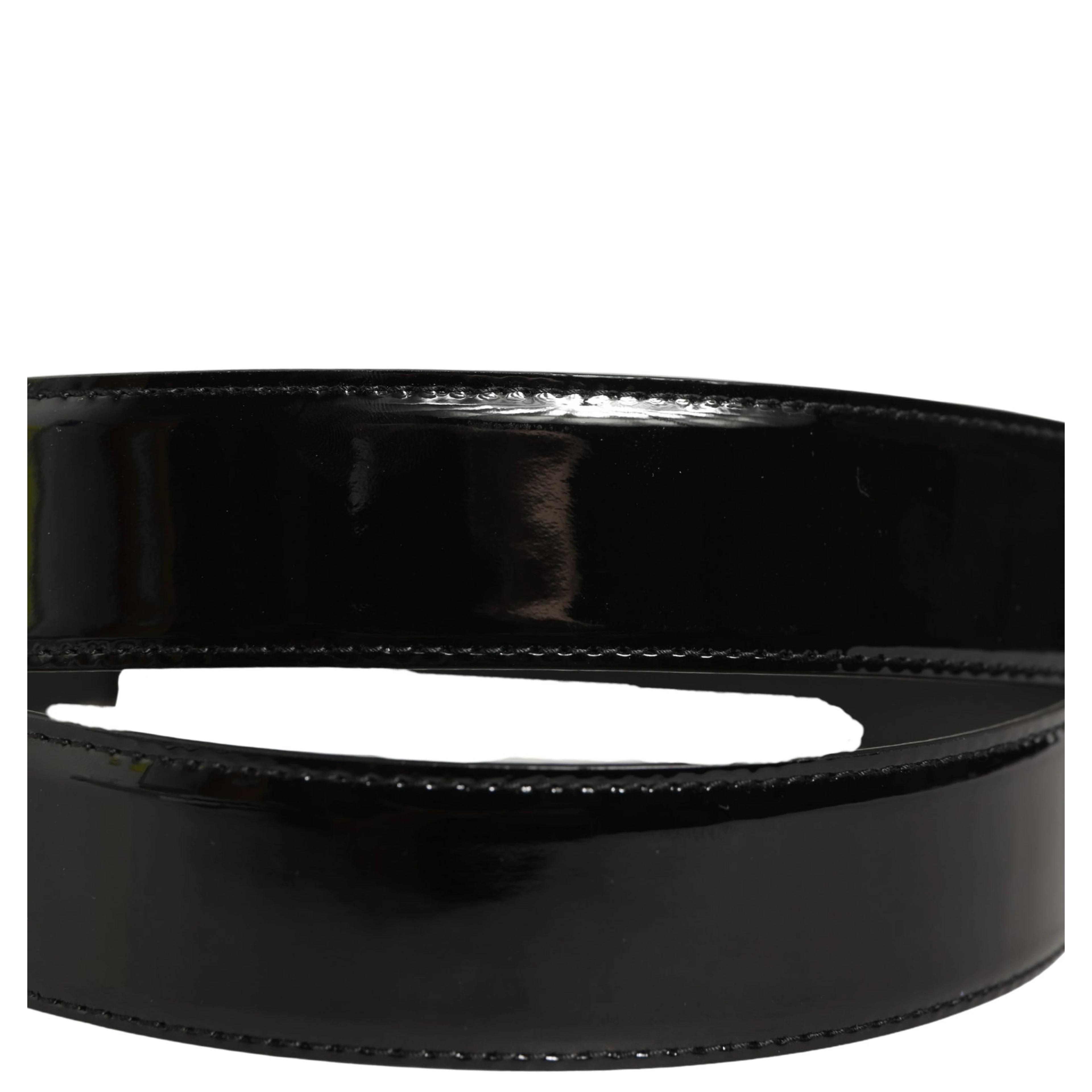 Black Patent Leather Silver Metal Buckle Belt