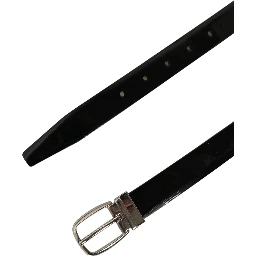 Black Classic Leather Silver Tone Buckle Belt