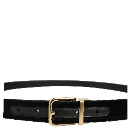 Men Black Velvet Gold Tone Metal Buckle Belt