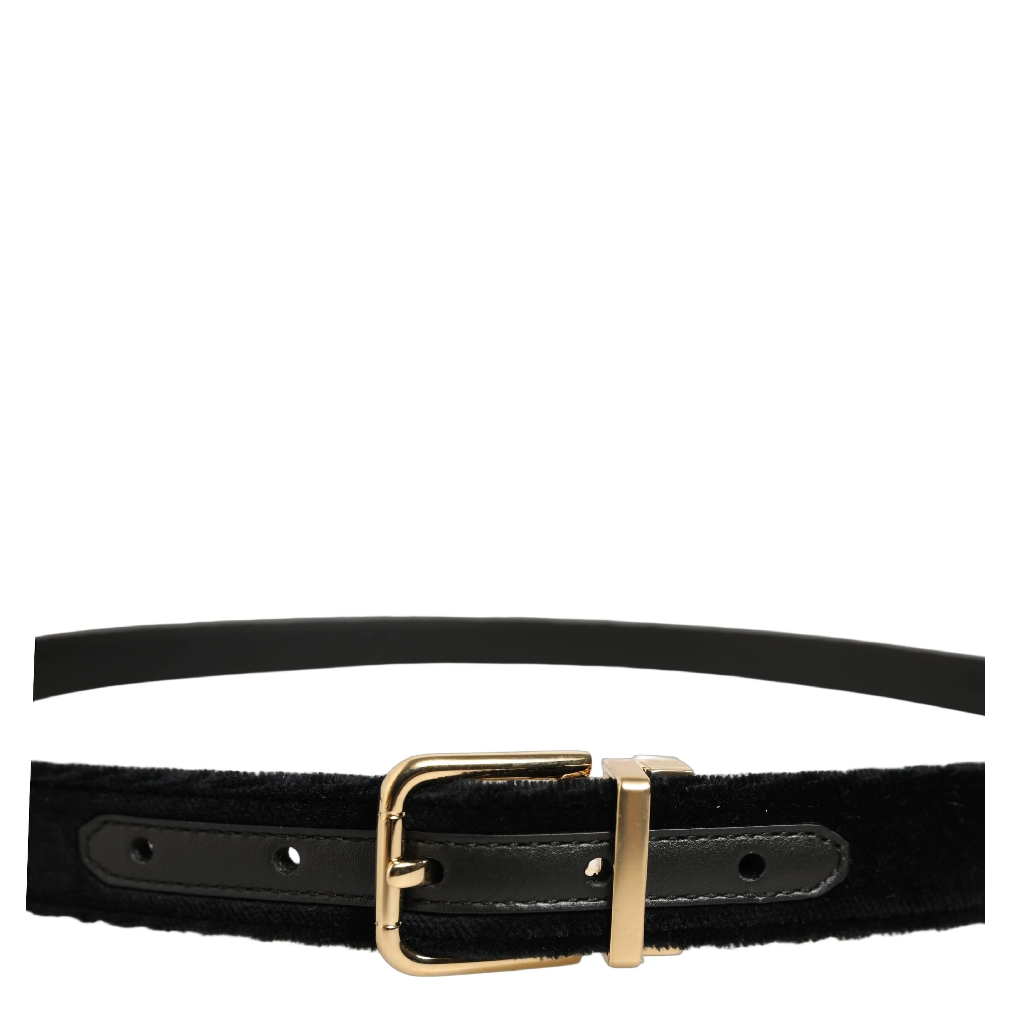 Men Black Velvet Gold Tone Metal Buckle Belt